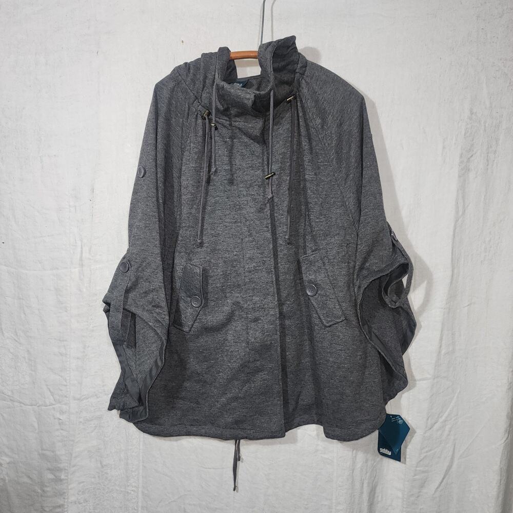 SEBBY s L/XL 3/4 Sleeve Gray Oversized Cape Poncho Jacket Coverup Coat Lagenlook
